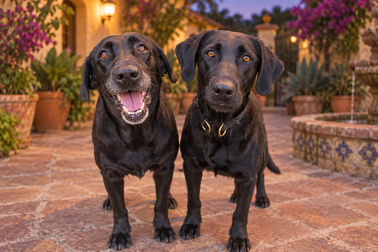 Dos perros negros comparten un momento tranquilo al aire libre
