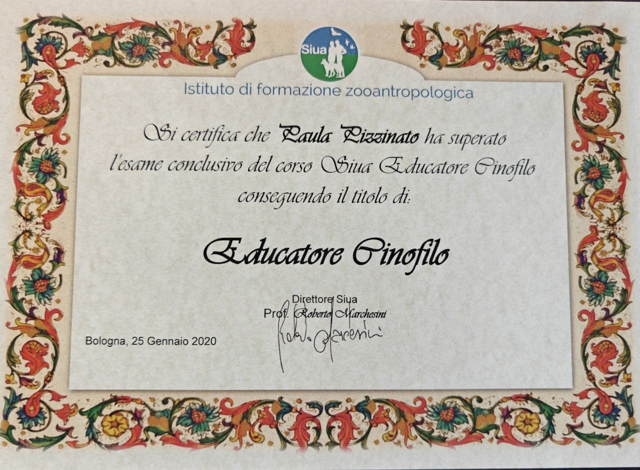 Diploma SIUA de Educadora Canina de Paula Pizzinato